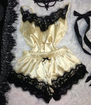 2024 New Women Bow Sleepwear Sleeveless Strap Nightwear Lace Trim Satin Cami Top Pajama Sets femme sexy lingerie pyjamas women