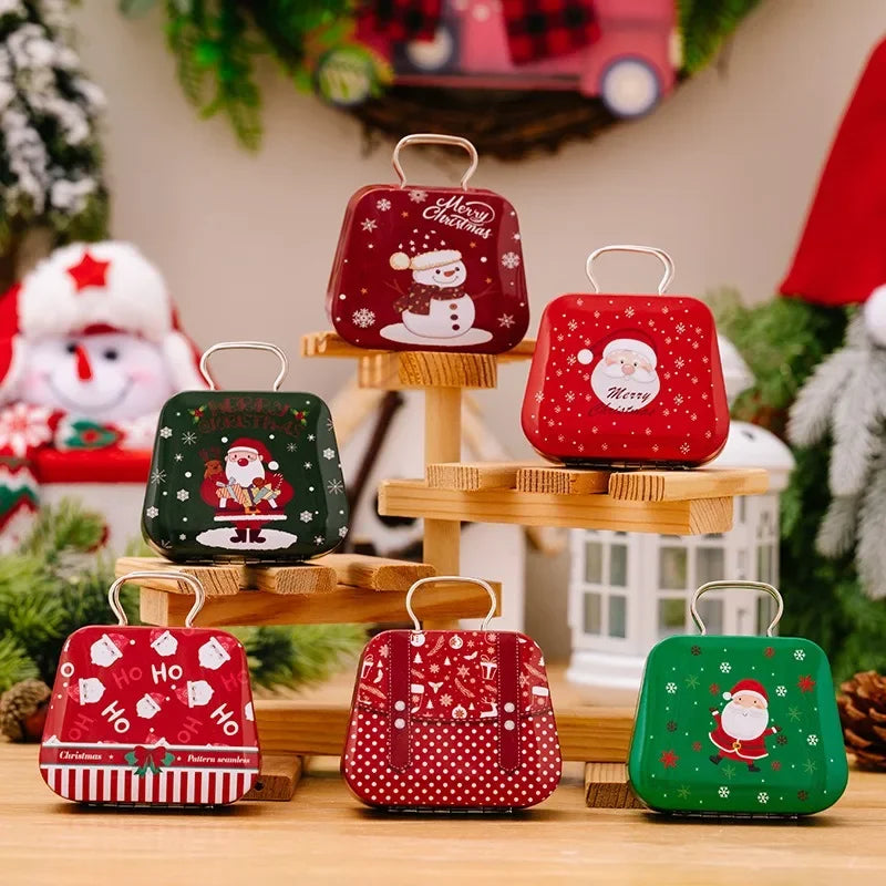 Mini Christmas Candy Iron Box Handbag Storage Box Xmas Gift Box Decoration Joy 2025 Noel Merry Christmas Supplies Kids Favor