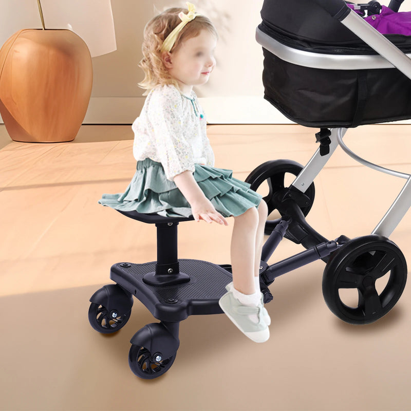 Stroller Board Universal 2in1 Stroller Ride Board Buggy Wheeled Board Seat Pedal with Detachable Seat Standing Board