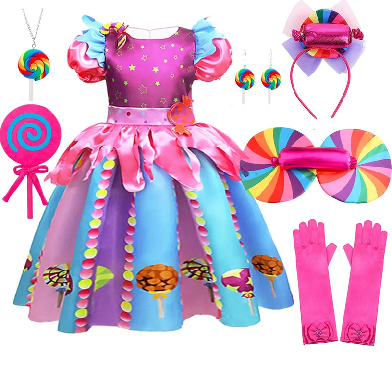 Candy Fairy Costume Girls Lollipop Cosplay Dress Toddler Carnival Purim Rainbow Vestidos Christmas Party Princess Clothing Gown