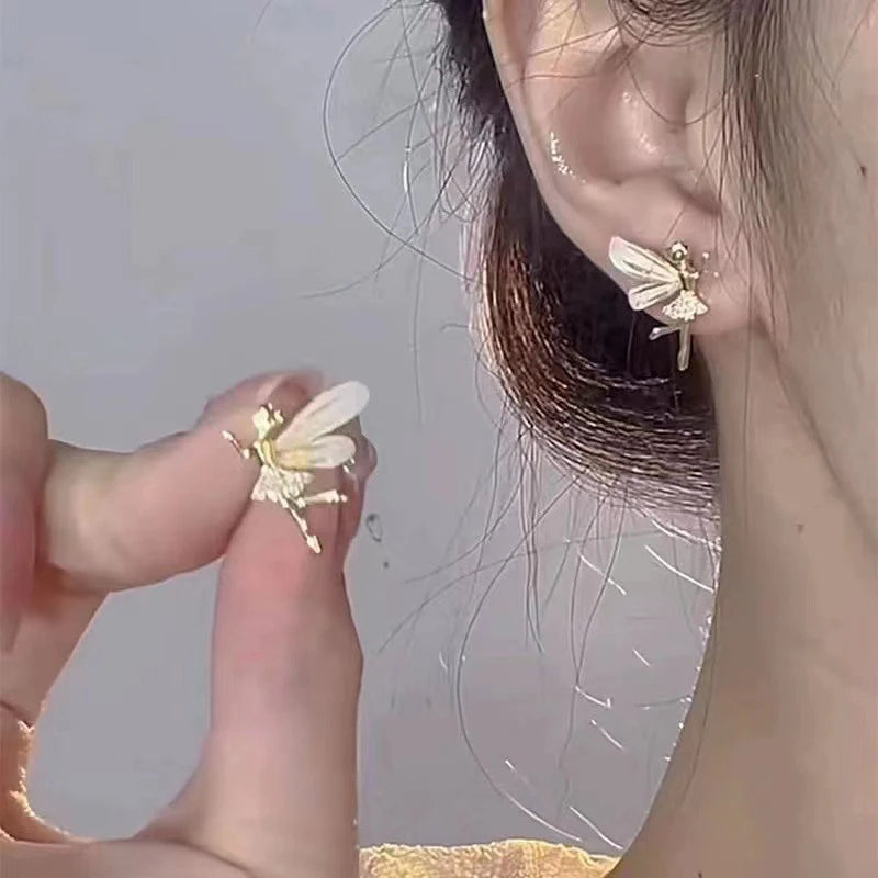 Fashion Cute Flower Wings Elf Stud Earring For Women Girls Design Zircon Fairy Exquisite Earring Jewelry