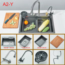 Gold Multifunctional Kitchen Waterfall Sink Digital Display Large Single Sink Dish Basin Sink 304 Stainless Steel