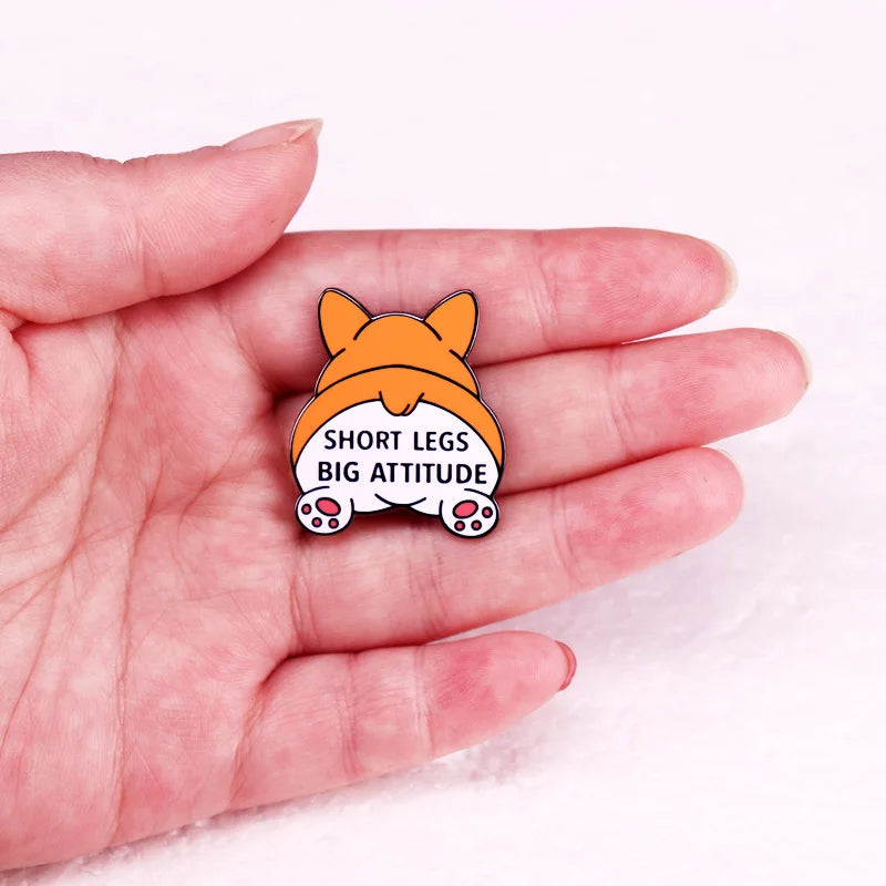 Short Legs Big Attitude Enamel Pin Funny Pet Corgi Dog Cartoon Badge Brooch Jewelry Backpack Decorate