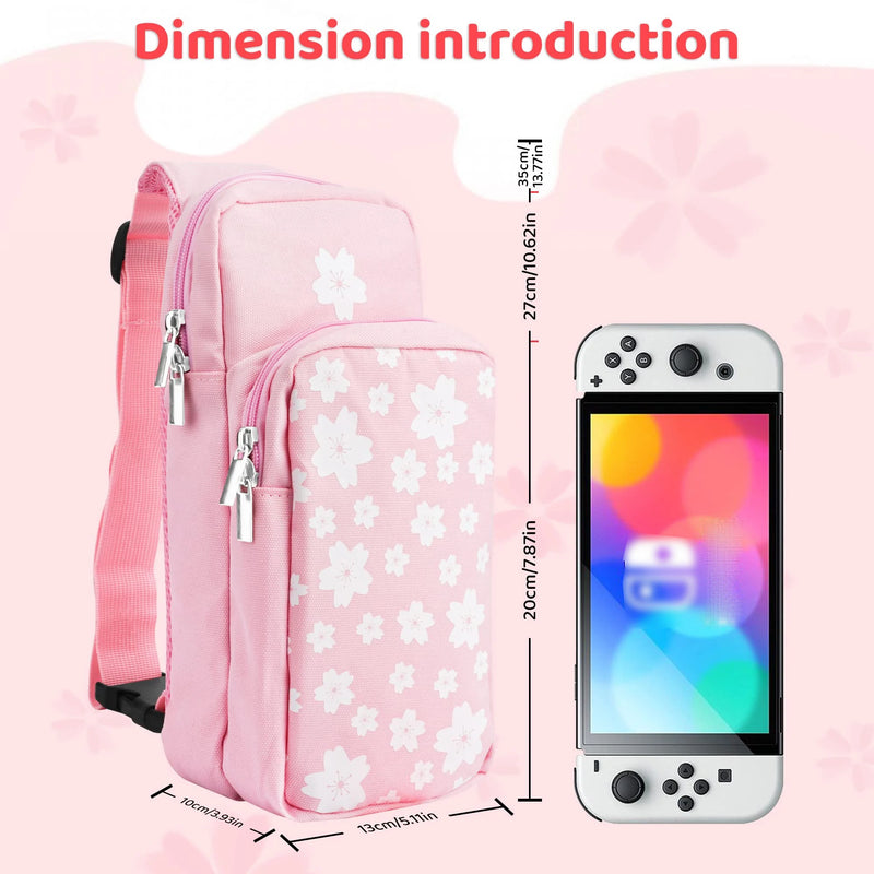Travel Bag for Nintendo Switch, OLED & Lite Carrying Case, Portable Shoulder Bag Set for Switch, Crossbody Backpack Cherry