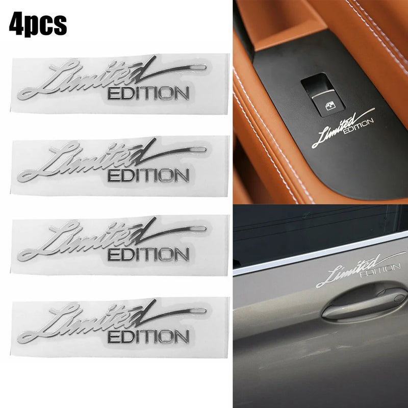 4pcs Silver Limited Edition Logo Sticker Metal Decals 1.8Cm X 7.5Cm Emblem Badge Car Stickers Car Accessories