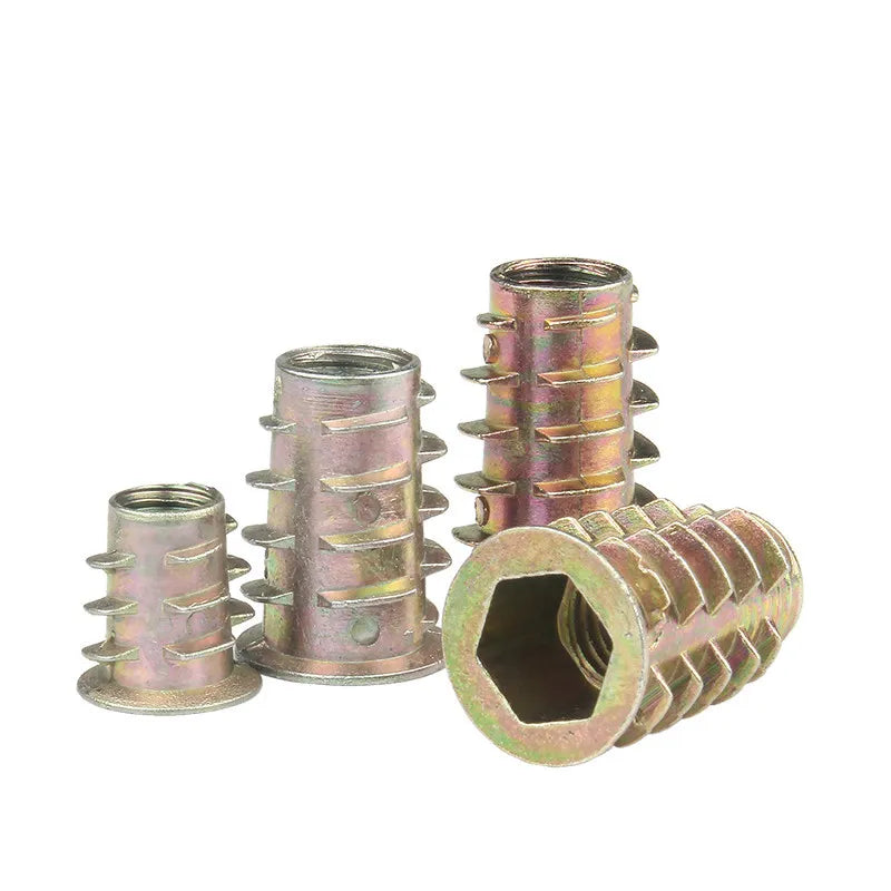 10-50P M4 M5 M6 M8 M10 Zinc Alloy Thread For Wood Insert Nut Flanged Hex Drive Head Furniture Nuts selection length 8mm to 25mm