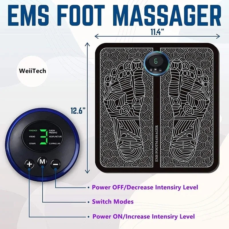 Electric EMS Foot Massager Pad Foldable Massage Mat Muscle Stimulation Relief Pain Relax Feet Electrical USB Charging Portable