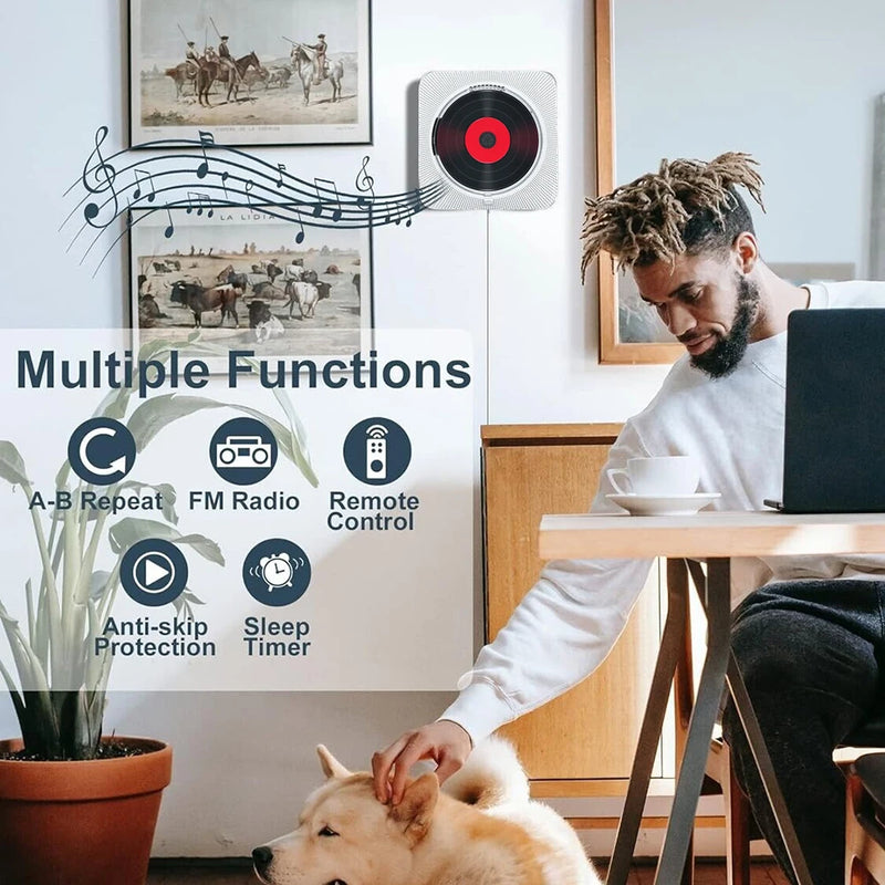 Portable CD Player Bluetooth Speaker LED Screen Wall Mounted Music Player FM Radio 3.5mm Stereo CD Players With Remote Control