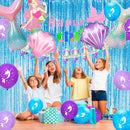 Mermaid Party Supplies and Decorations,202pcs/Serves 16 Decorations&Tableware Set-Party Plates Cups Tablecloth&Balloons Banner