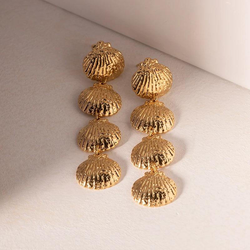 18K Gold Plated Stainless Steel Geometric Shell Shape Light Luxury Chunky Pendant Earrings For Women Ear Jewelry