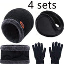 4pcs sets Winter Warm Velvet men Hat Scarf Gloves Set For men and women Girls Outdoor Riding Hat Beanies Neck Protection Scarf C