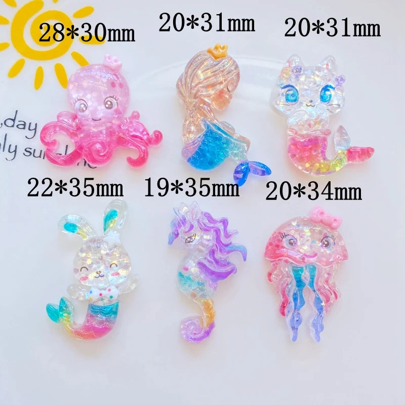 10Pcs New Mini Cute Cartoon Ocean Series Flat back Resin Cabochons Scrapbooking DIY Jewelry Craft Decoration Accessorie