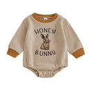 Infant Unisex Hoodies Rompers Easter Outfits Bunny Initial Embroidery Sleeved Spring s Playsuits for Toddlers