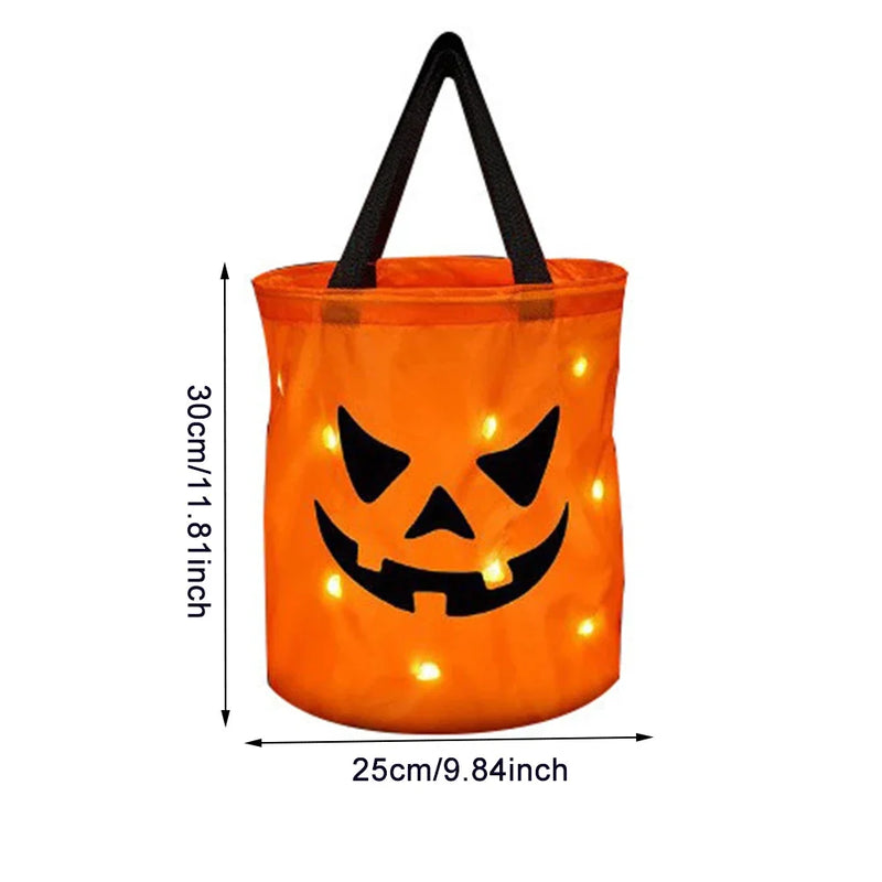 LED Light Halloween Trick or Treat Bucket Pumpkin Candy Bags Collapsible Halloween Basket for Thanksgiving Party Gift Basket