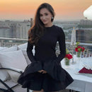 TARUXY Knitted Mini Dress Female Long Sleeves Gown Flare Sleeves Spliced Autumn Winter Dress A-Line Sweet Bodycon Women Clothes