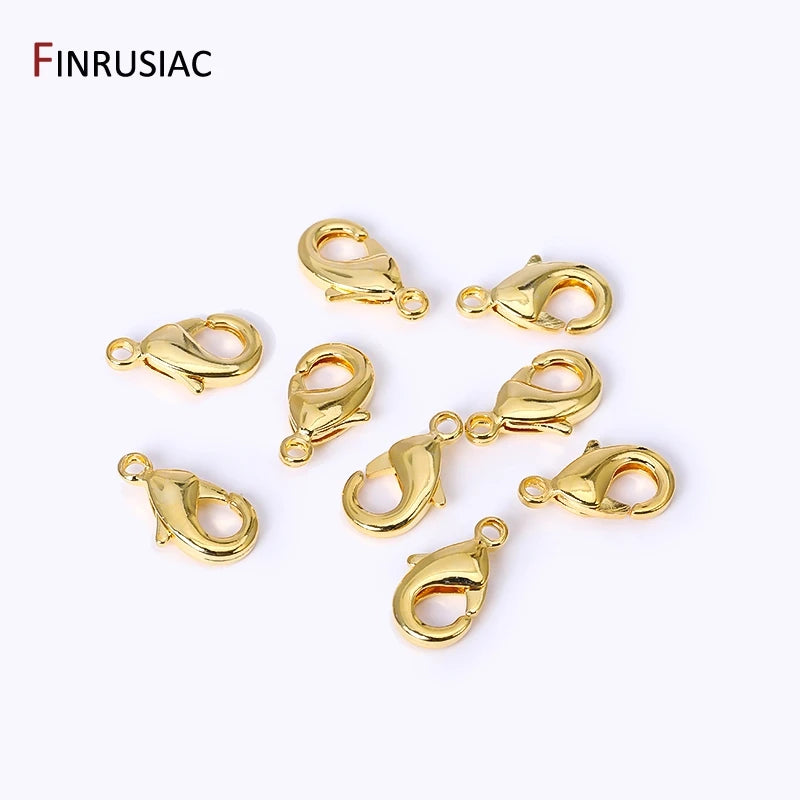 14k/18k Gold Plated Brass 10mm 12mm Lobster Clasps For Jewelry Making, Handmade DIY Jewelry Necklace Accessories Wholesale