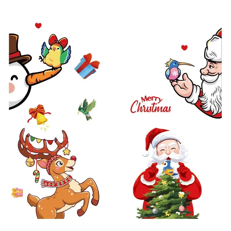 Christmas Santa Claus Wall Sticker Cartoon Snowman Window Glass Static Stickers Merry Christmas Party Decor Happy New Year 2025