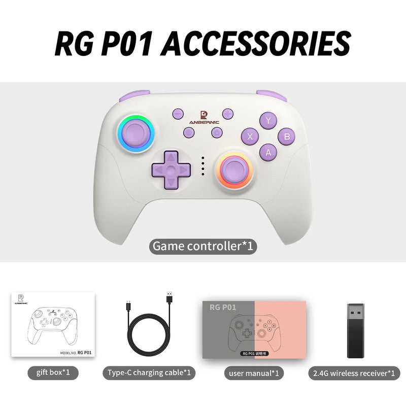ANBERNIC RG P01 Gamepad Wireless Gaming Controller Hall Trigger Joystick Macro Key RGB Breathing Light For Switch PC Android IOS