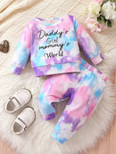 Children's clothing Girl Tie-dyed Letter tie dye Long sleeved Pants 2pc/Set Suitable  Autumn sportswear for girls aged 1-6 Year