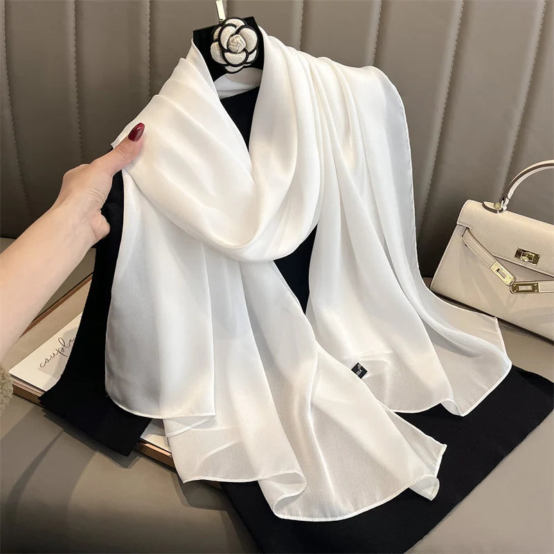 New 16 Colors Solid Silk Scarf Women Fashion Quality Soft Scarves Female Shawls Foulard Bandana Beach Cover-ups Wraps Luxury