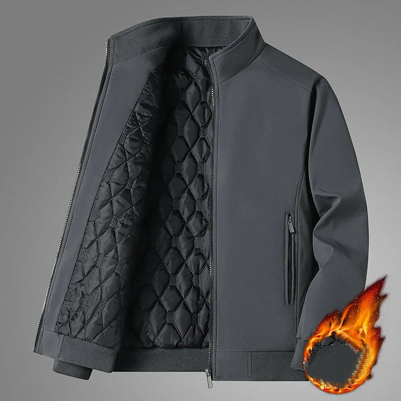 Winter Men's Fleece Warm Jackets Bomber Fashion Parkas Outerwear Coats Men Casual Windbreaker Jacket Classic Solid Thermal Coat