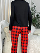 Women s Christmas Pajama Set with Festive Print Long Sleeve Top and Cozy Plaid Pants - Holiday Loungewear Ensemble
