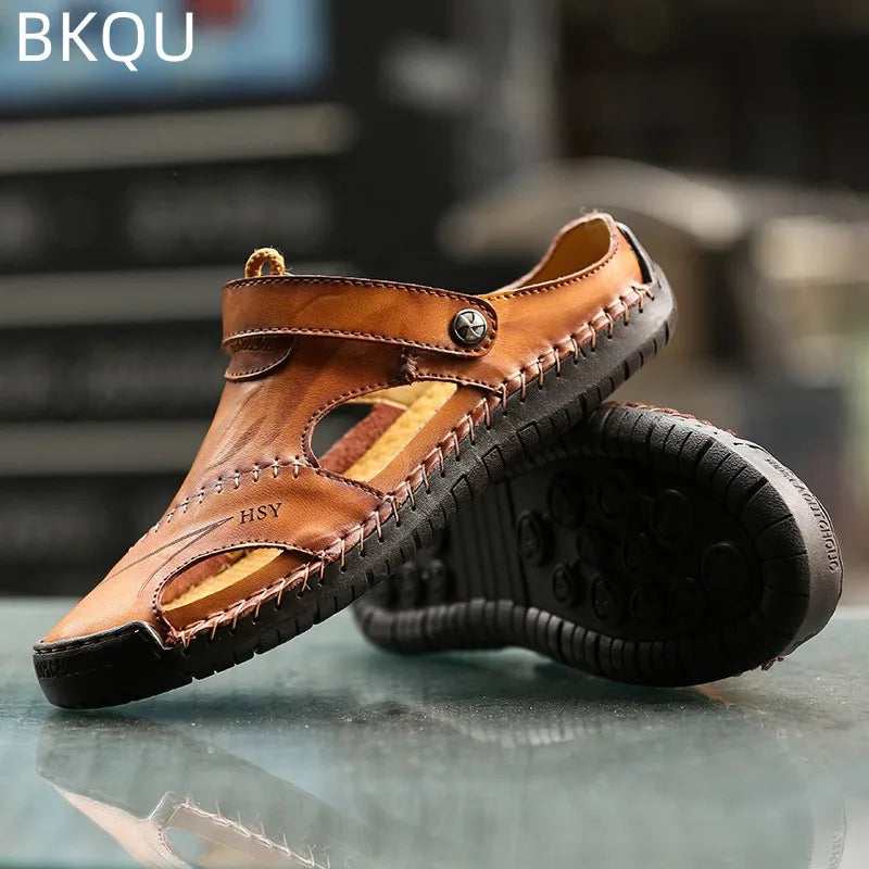 Men's Summer Leather Sandals Comfortable Massage Fashion Casual Non-slip Breathable Trendy Waterproof Wear-resistant Large Size