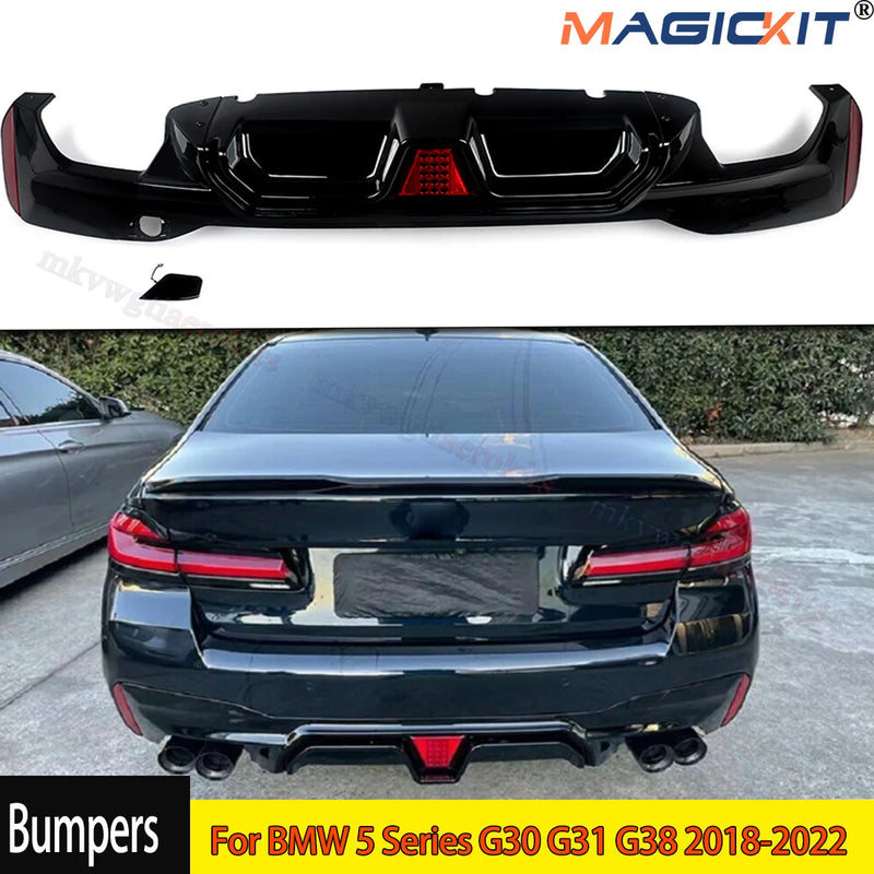 G30 CS Style Rear Bumper Diffuser With LED Light M Sport Diffusor For BMW 5 Series G30 G31 G38 2018-2022 530i 540i