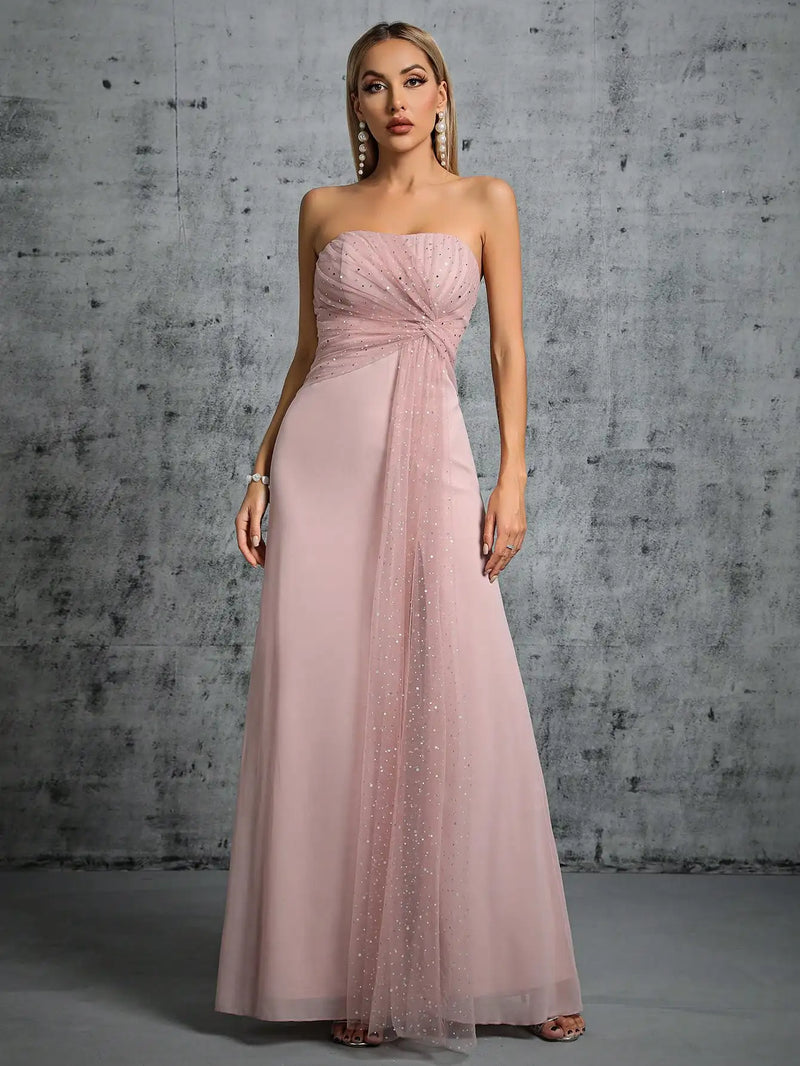 Mgiacy Strapless sleeveless chiffon Ladies Dinner Dress (Heavy industry) Evening dress Ball dress Party dress Bridesmaid dress