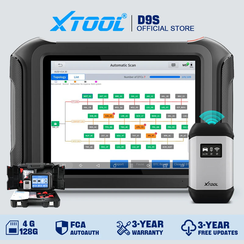 XTOOL D9 D9S Full System Car Diagnostic Tool Bi-Directional Control ECU Coding 45+ Resets Key Programming DOIP CANFD Topology