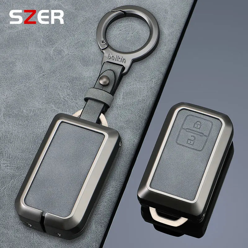 Metal Leather Car Remote Key Case Cover Shell For Suzuki Ertiga Swift Wagon R 2 Button Protected Holder Keyless Fob Accessories