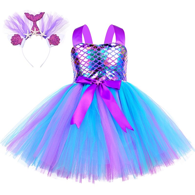 Princess Mermaid Dress for Girls Birthday Party Clothes Kids Tutu Dresses for Girls Carnival Halloween Cosplay Mermaid Costume