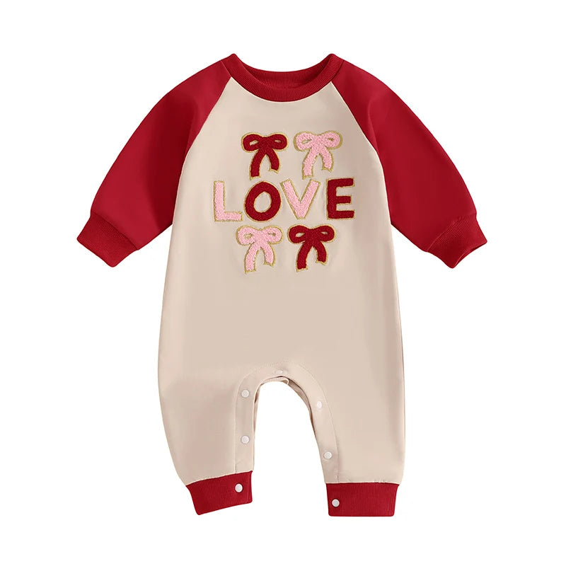 Valentine s Day Heart Print Long Sleeve Romper Jumpsuit for Infants Toddler Boys Girls Full Length Sweatshirt Bodysuit