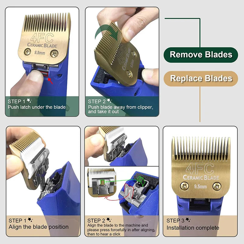 7FC/5FC/4FC/#10/#30/#40 Detachable Pet Dog Clipper Ceramic Blades Set Compatible with Andis,Oster A5,Wahl KM Series Clippers