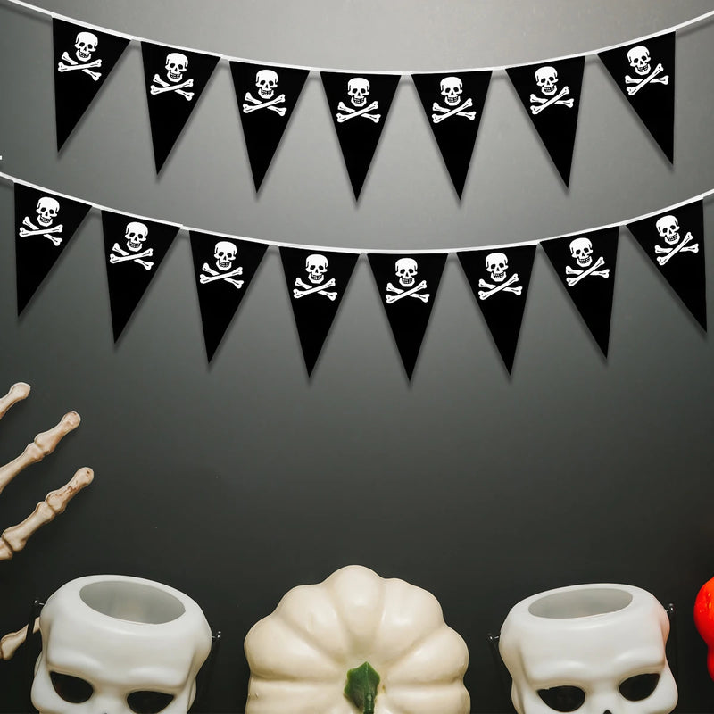 5m Pirate Banner Pirate Birthday Party Decorations Pirate Ship Skull Pennant Flags Triangle Banner for Halloween Party Decor