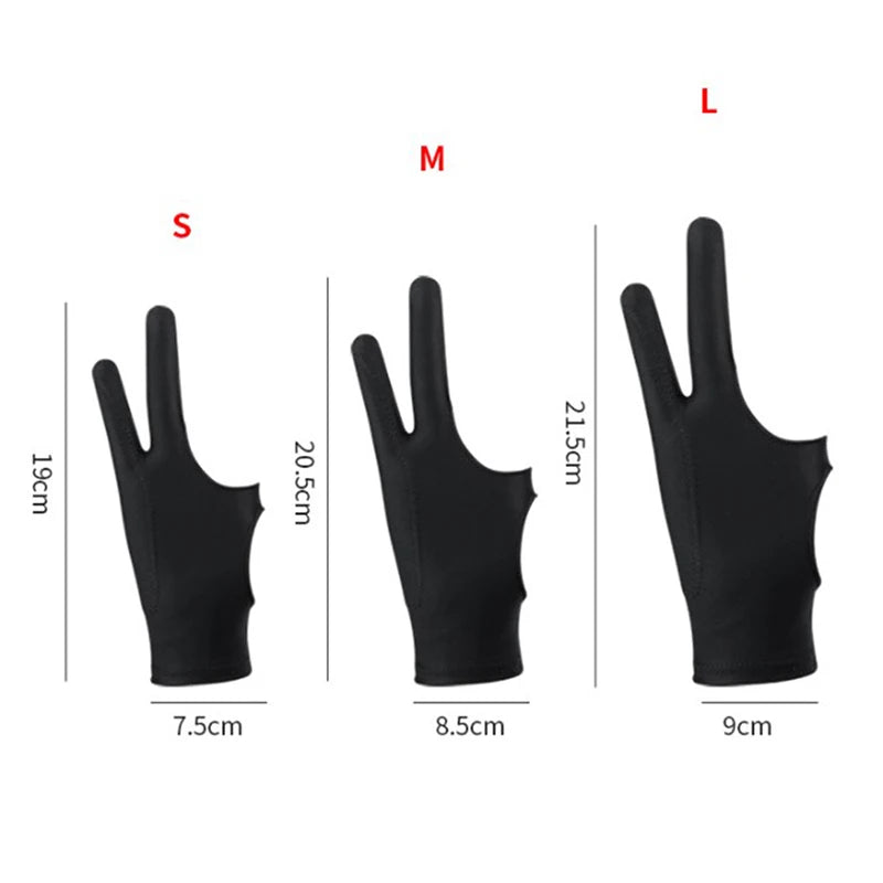 1PC Artist Drawing Glove For Any Graphics Drawing Tablet Black 2 Finger Anti-fouling Both For Right And Left Hand Black