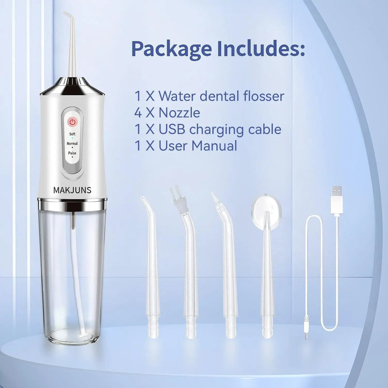 Oral Irrigator Portable Dental Water Flosser USB Rechargeable Water Jet Floss Tooth Pick 4 Jet Tip 220ml 3 Modes Teeth Cleaner