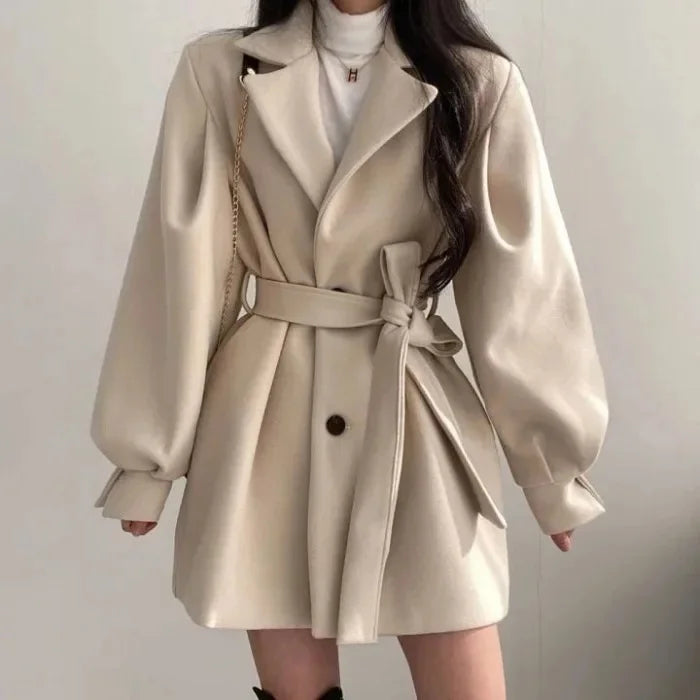 Plus Size New Korean Style Autumn/Winter Elegant Petitesuit Collar Medium-Length Woolen Women's Overcoat Jacket Fashionable M...