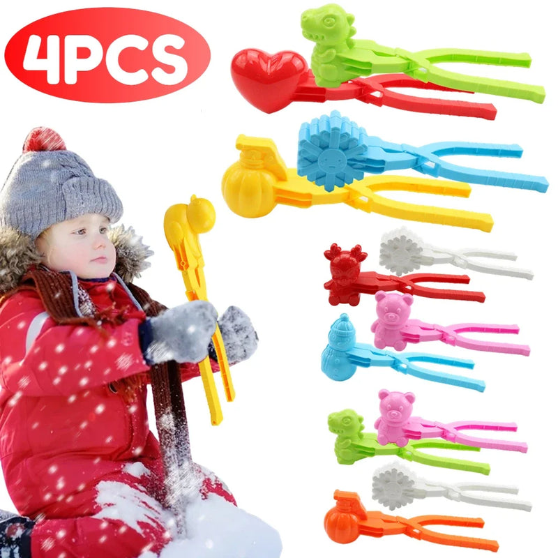 4PCS Snowball Clip Snow Grasping Clamps Tool Multi-shape Cartoon Snowballs  Grabber Snow Ball Maker Sports Toys for Kids