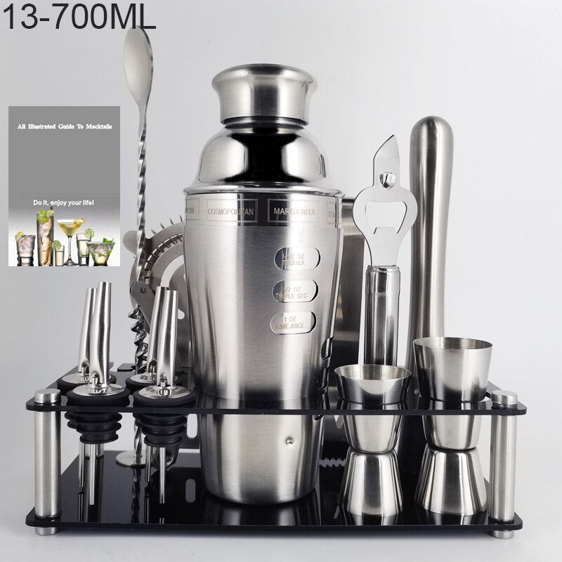 Boston Cocktail Shaker Mixer Kit Bar Bartender 750/600ml 550ML Stainless Steel Glass Shakers Spoon Pourer Straw Ice Tong Tools