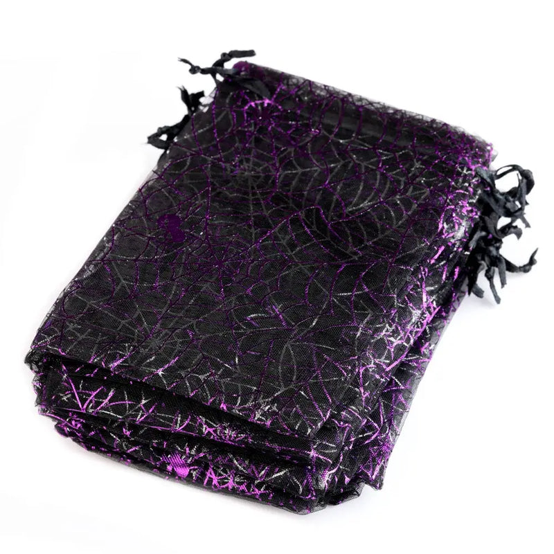 25/50pcs 10x15cm Halloween Organza Gift Bag Drawstring Spider Web Multi Color Printing Packaging Gift High Quality Candy Bag