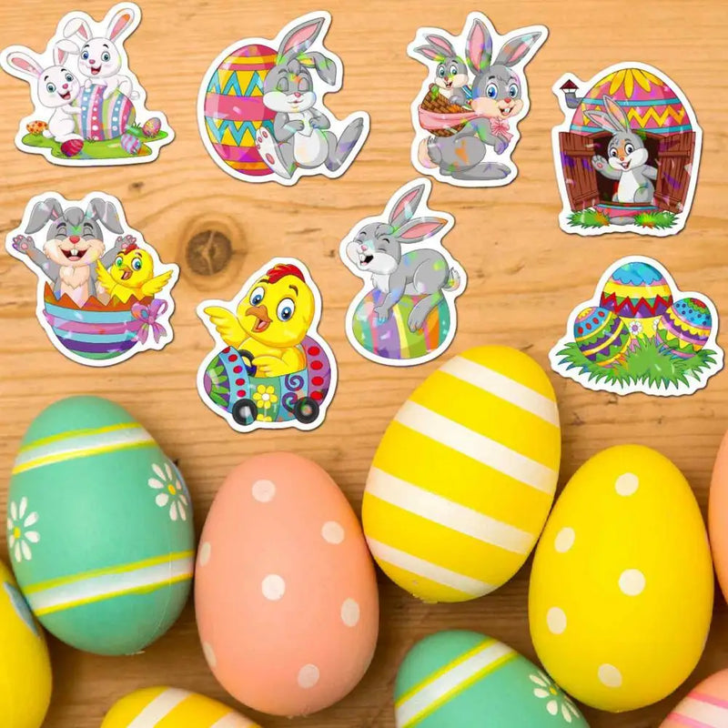 50Pcs Easter Stickers Waterproof Egg Bunny Rabbit Vinyl Stickers Cartoon Cute Sticker  Pack For Kids Water Bottles Laptop Gift