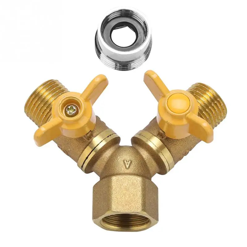 G1/2 Brass  2 Way Tap Adapter Garden Irrigation 2 Way Double Tap Hose Adapter Dual Faucet Connector Adapter