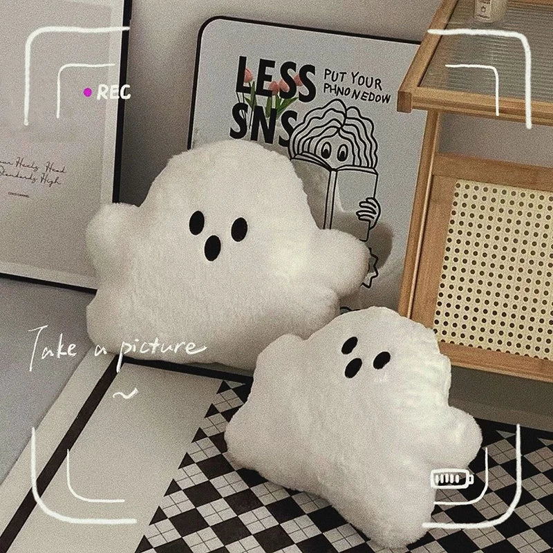 Kawaii White Cloud Ghost Pillow Halloween Plush Chair Back Stuffed Soft Sofa Cushion Children Party Gift Doll Home Bedroom Decor