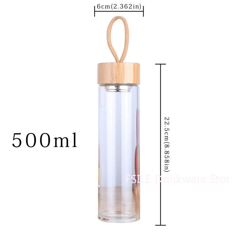 400ml 500ml High Quality Glass Water Bottles Bamboo Lid With Rope Drink Bottled For Beverages Outdoor Brief Portable Tea bottle