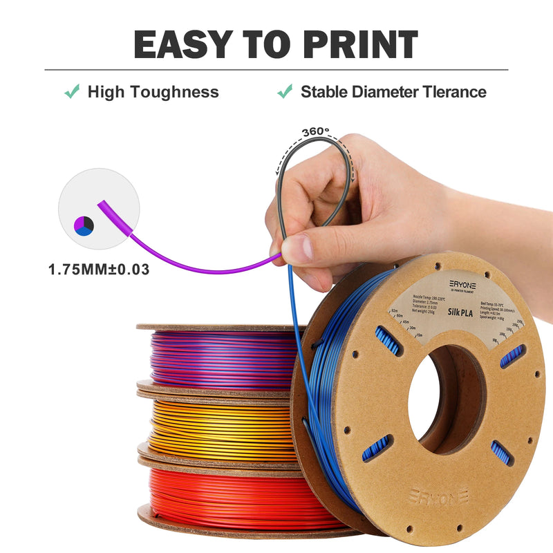 ERYONE 200g Tri Colors Silk PLA Filament For FDM 3D Printer 1.75mm ±0.03 High Quality New arrival Impresora 3D Printting