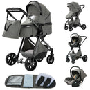Luxury Baby Stroller 3 in1 Portable Travel Baby Carriage Aluminum Frame Folding Prams High Landscape Car for Newborn Baby BLACK