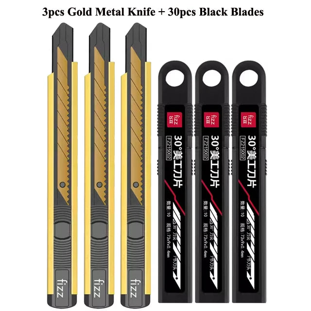 Fizz Metal Utility Knife Blade Paper Cutter Aluminum Alloy Pocket Knifes with Self-Locking Design Stationery Supplies