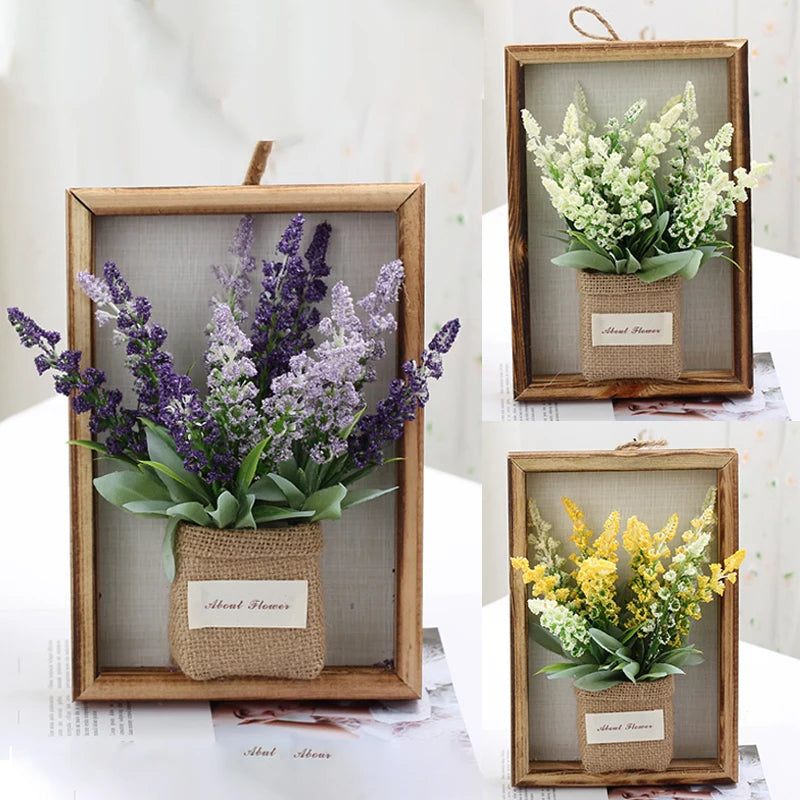 Wood Photo Frame Imitation Flowers Decoration Simulated Flower And Plant Photos Frame 3D Handmade Artificial Flower Wall Hanging