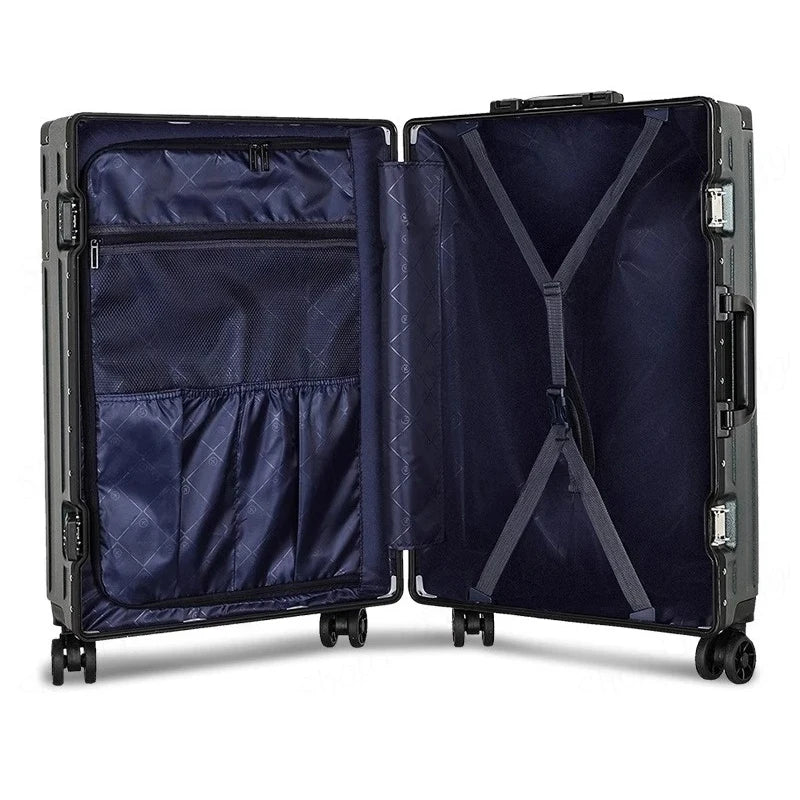 Large Capacity Suitcase Aluminum Frame Silent PC Luggage Travel Bag with Wheels Password Lock Trolley Case 22 24 28 Inch